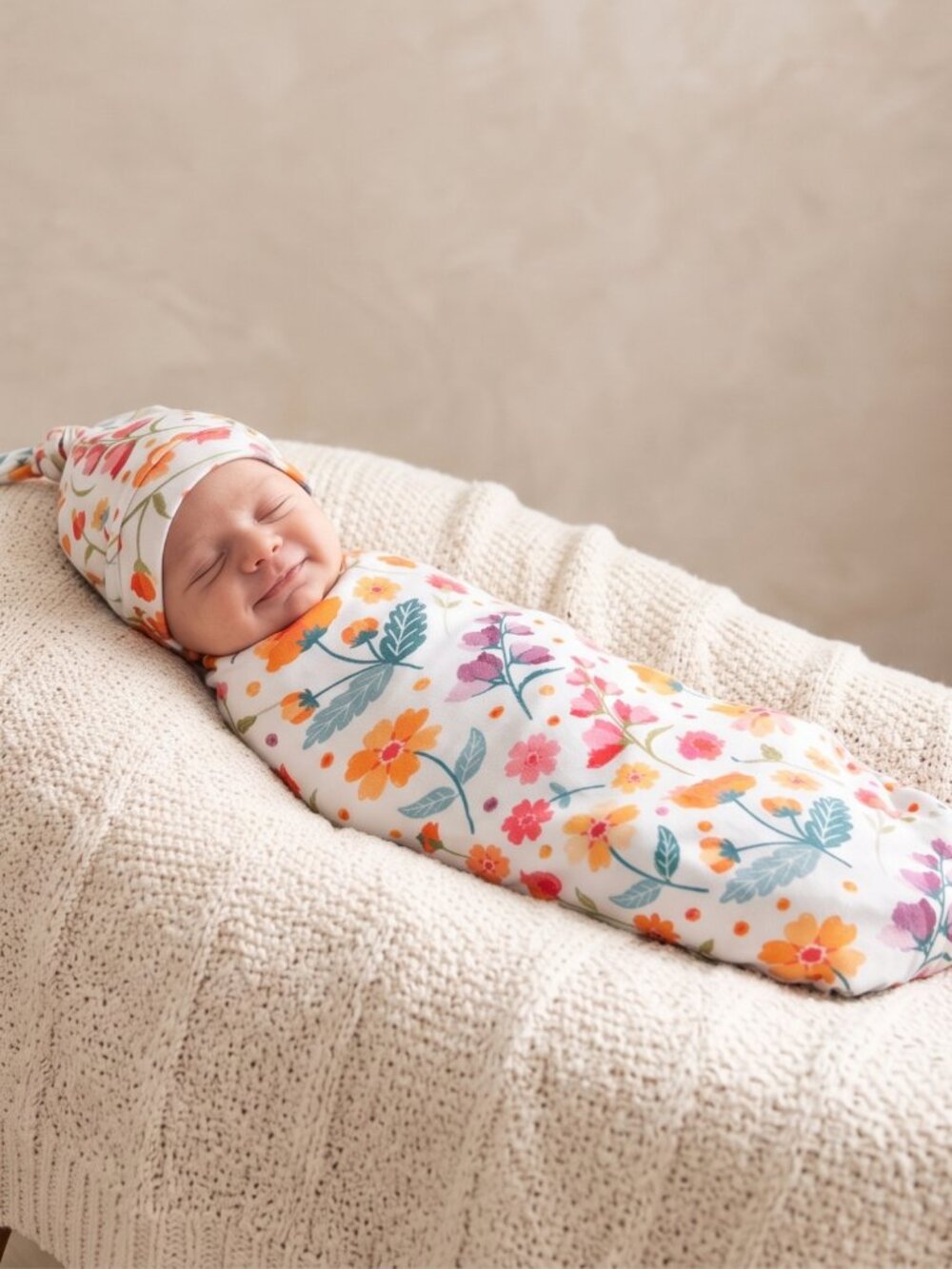 NWOT | 2-Piece Newborn Floral Embroidery-Style Gown & Hat Set | Pastoral